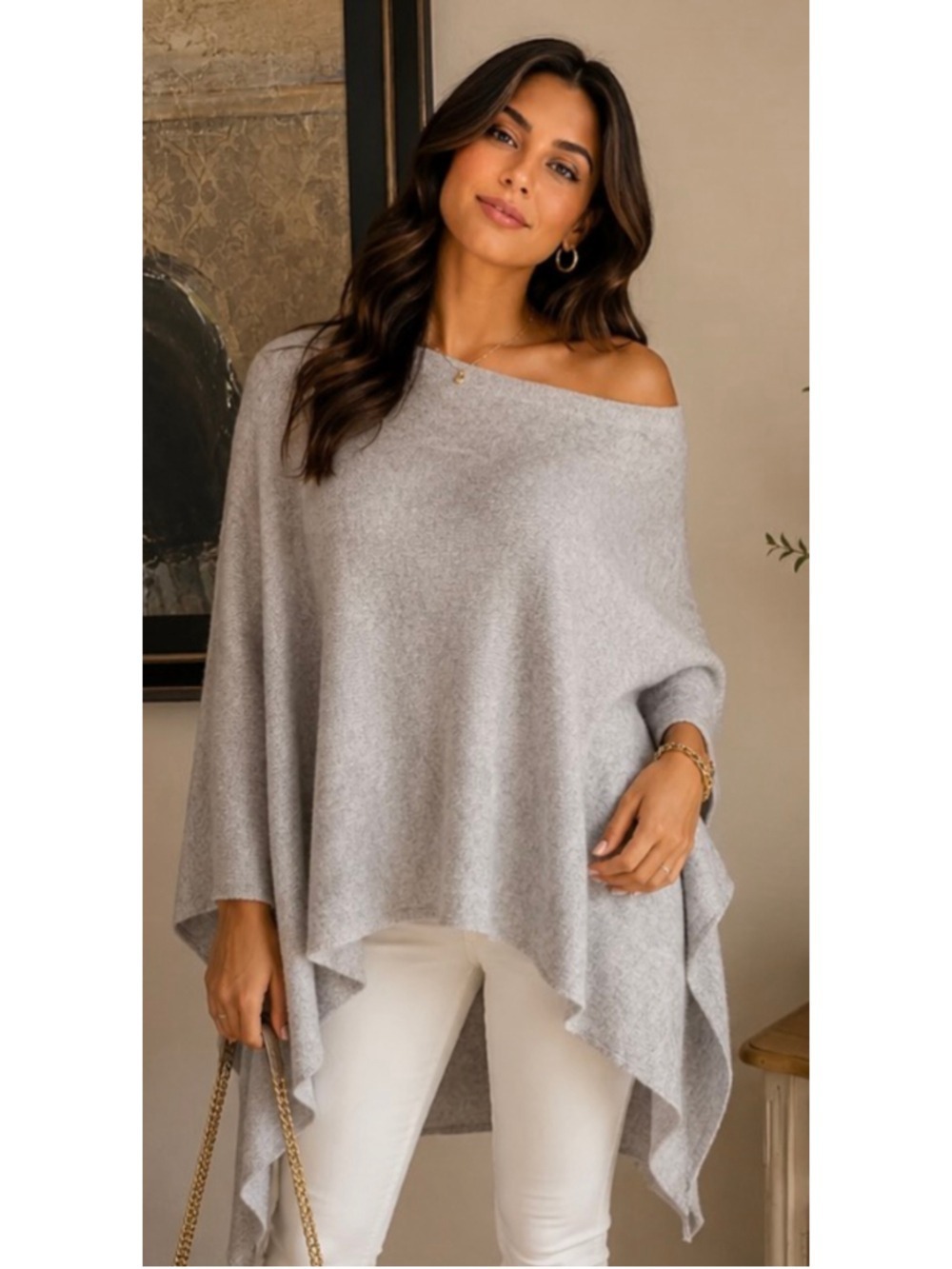 New Minnie Rose Gray 100% Cashmere Poncho Sweater One size